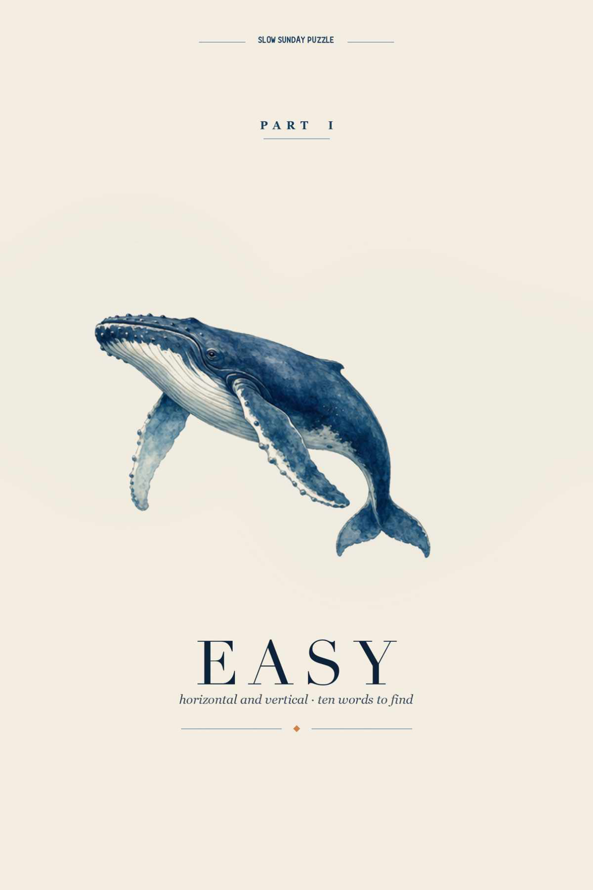 Inside Ocean Word Search — the Easy section opens with a watercolour humpback whale